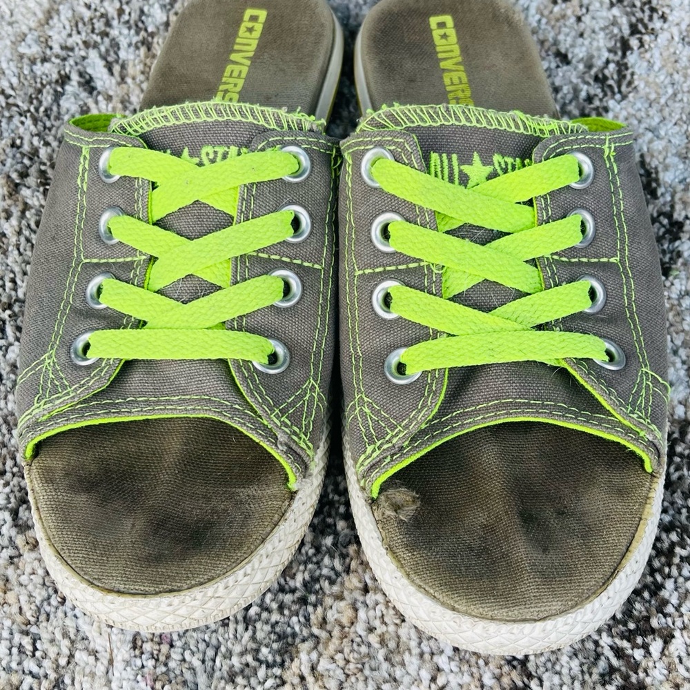 Converse “Safety” Green Slip-On Slides - Worn